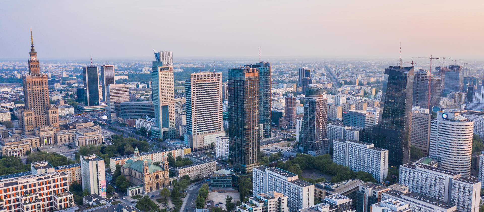 Aerial view of Warsaw downtown